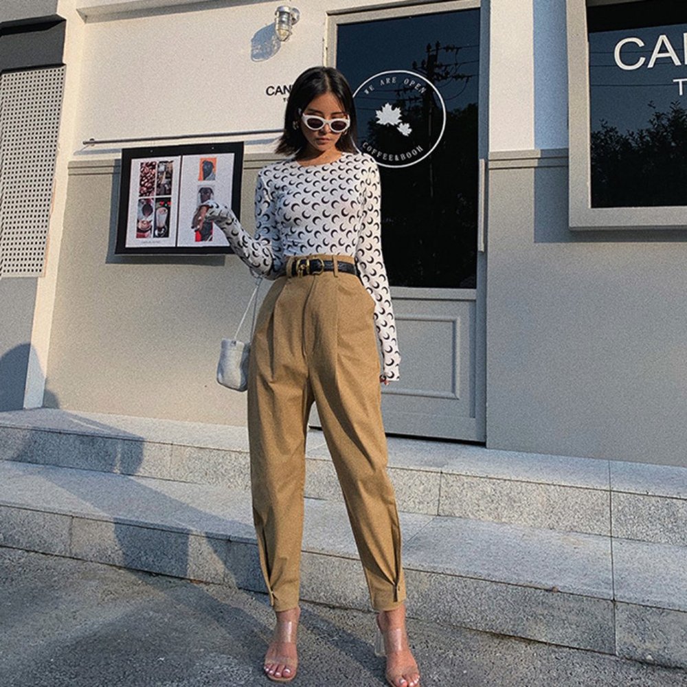 Loft Capri Street Style 2ways Taper/Loose Straight High Rise Ankle Pants Khaki